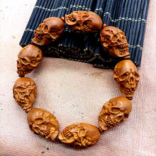 橄榄核手串骷髅头核雕男士橄榄核雕文玩佛珠橄榄胡民族风手链