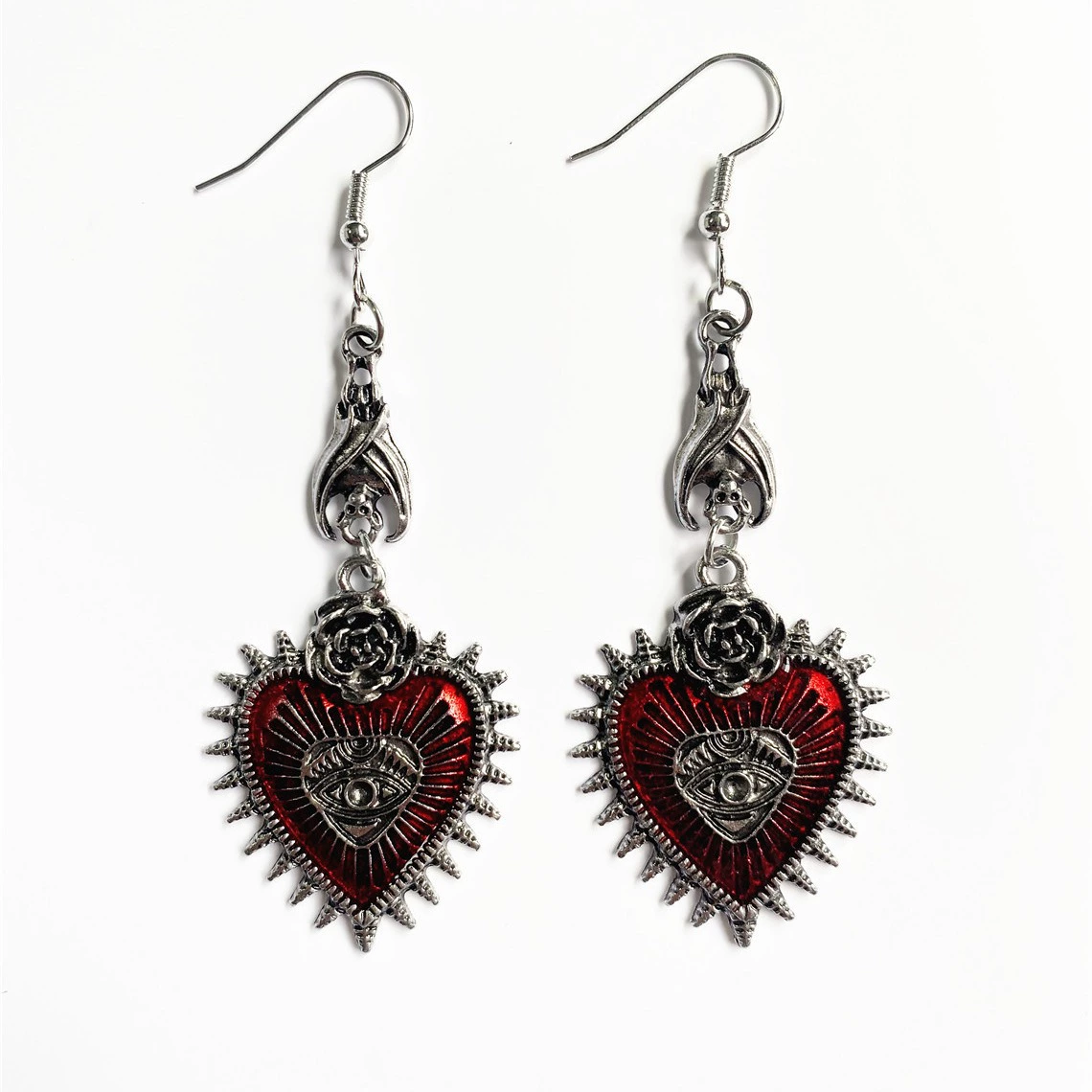 Серьги Anming Heart Gothic Punk, красная эмалированная смесь, 8.8×6.8 см