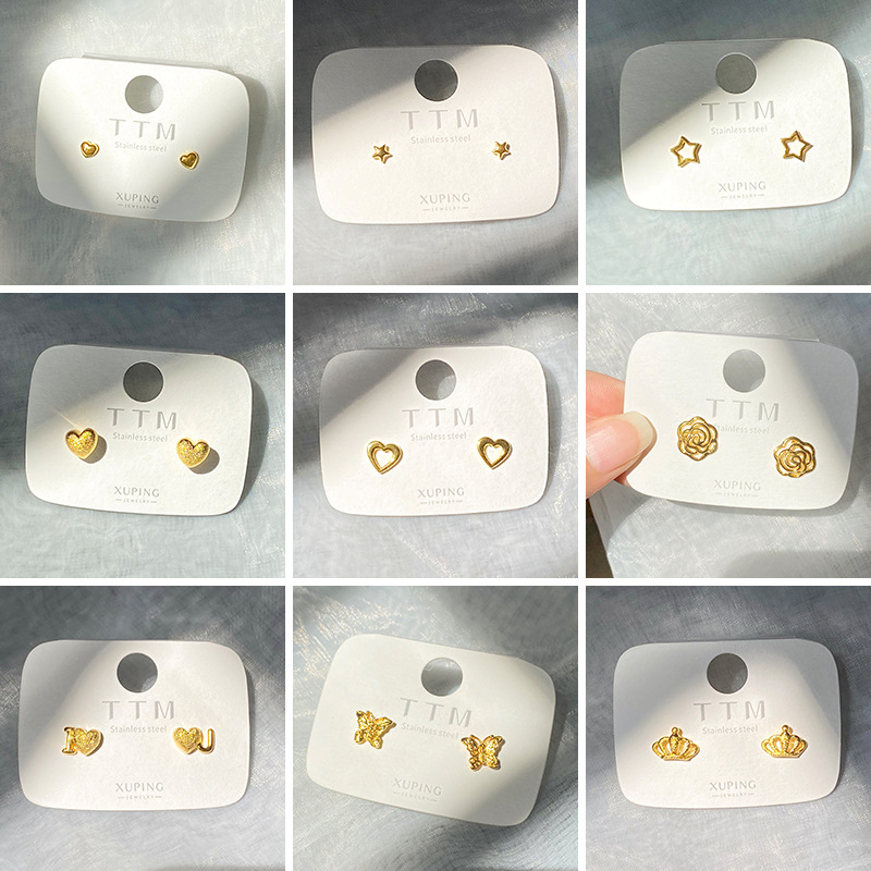 Joyería Asahei estrella flores mariposa pernos de orejas para mujeres japonesas y coreanas pequeños pernos de orejas coreanas ins corona amor pendientes