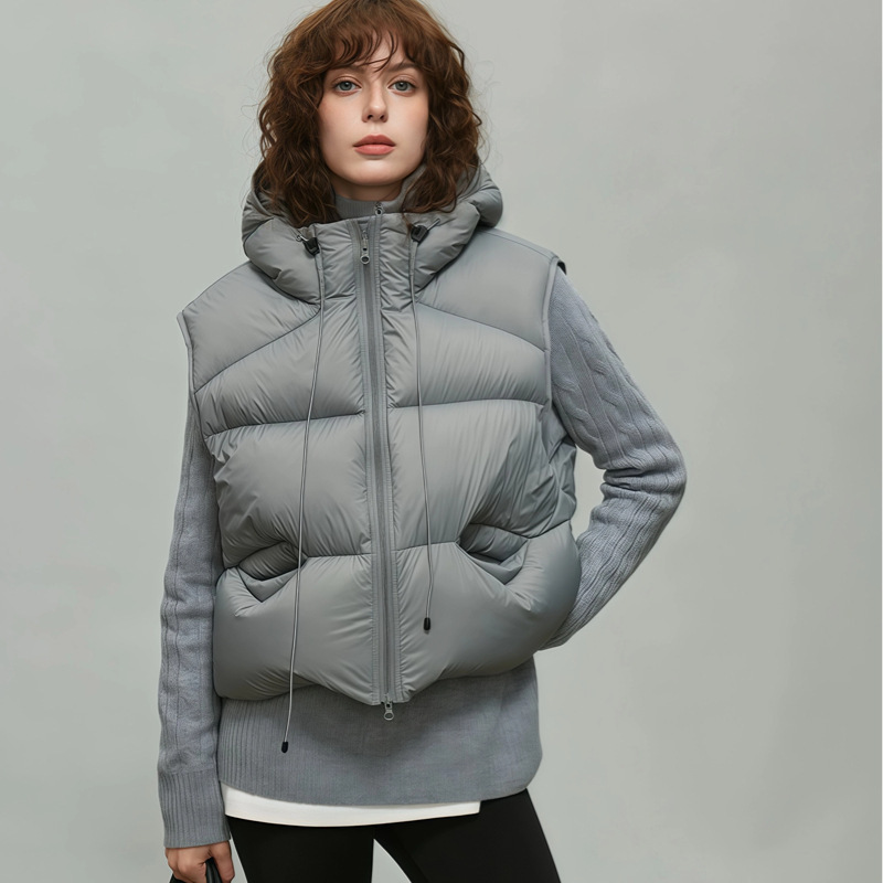 White Goose Down Hooded Down Vest Women's Short Outer Wear 2024 Autumn and Winter New Puff Small Men Vest Thick Jacket