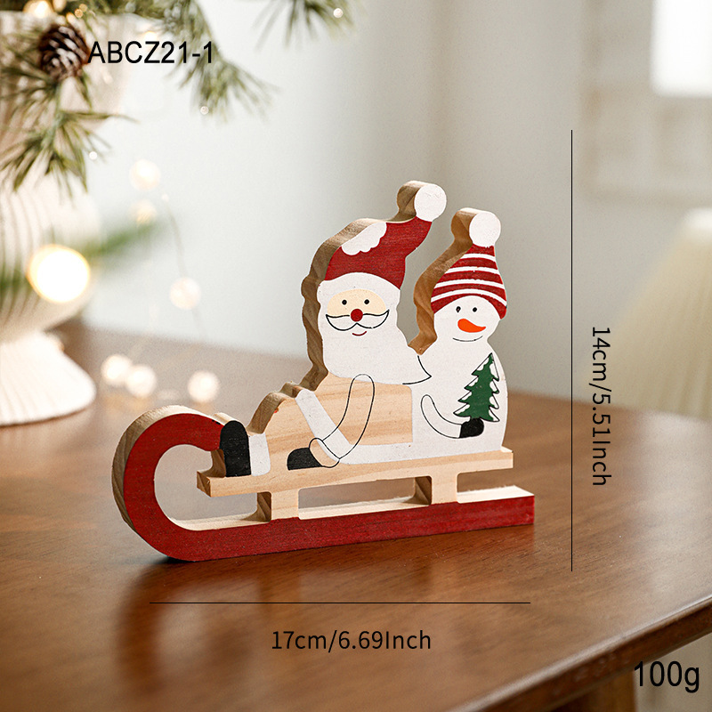 国境を越えた売れ筋の塗装木製クリスマスオーナメント装飾木製ログデスクトップサンタソリ装飾用品|undefined