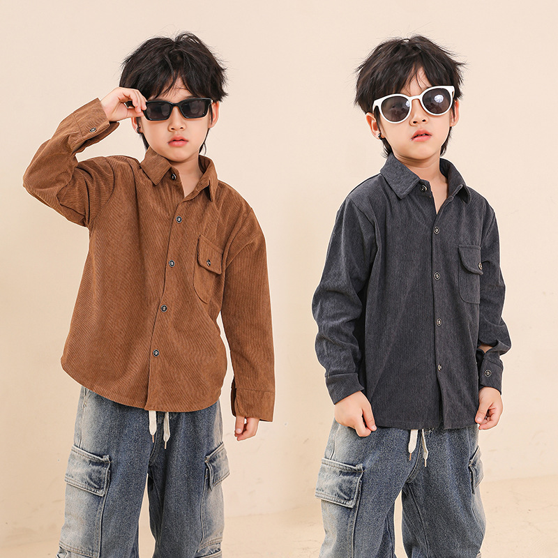 Spring corduroy solid color shirt for boys