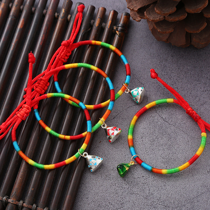 Simplicity Multicolored rope Silver alloy Bracelet Dragon boat festival gift Bracelet manual Oil Painting traditional Chinese rice-pudding Hand rope