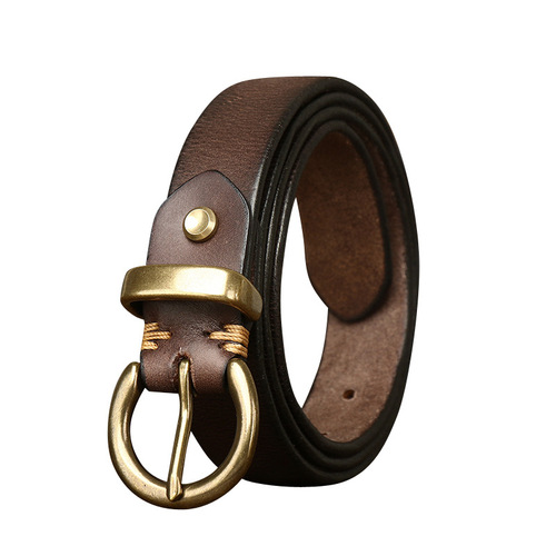 New retro pleated Korean style fashion versatile women's belt women's copper buckle genuine leather cowhide jeans belt women's style