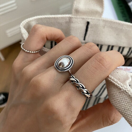 Korean Twist Oval Old Style Retro 925 Sterling Silver Open Index Finger Ring Women's Fashion Personalized Design