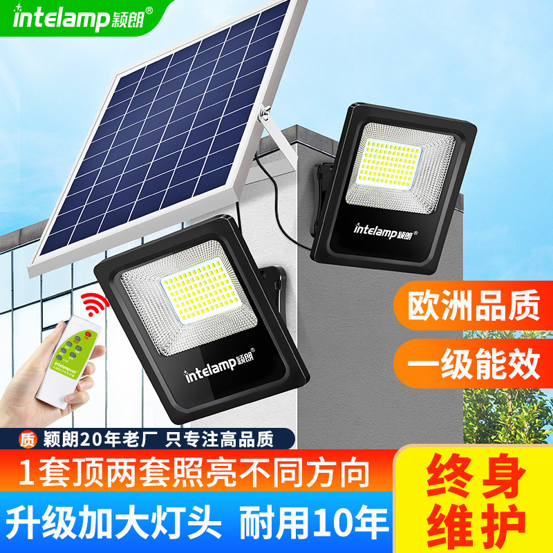 颖朗太阳能灯户外庭院家用照明LED防水一拖二大功率智能投光灯