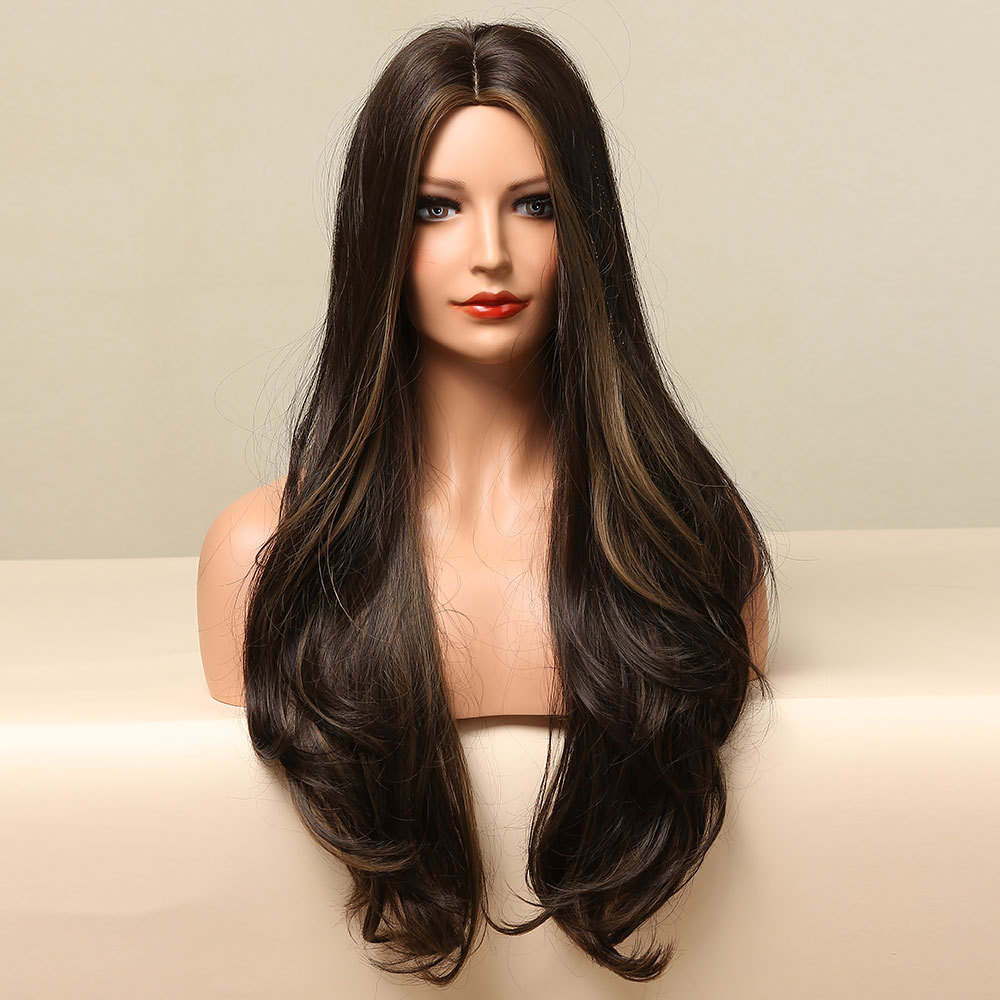 Comercio exterior Pelucas europeas y americanas, celebridades de Internet, ondas grandes, cabello largo y rizado, cabello largo, cabello largo, negro, marrón, cubierta completa, wigs