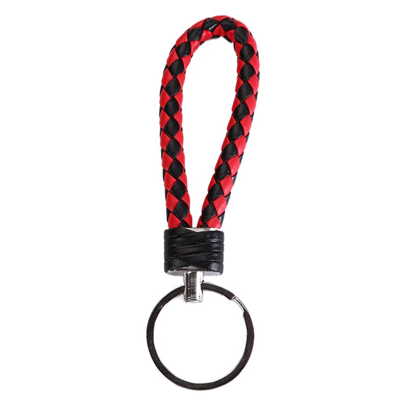 Braided Leather Rope Keychain Metal Car Key Ring Pendant Contrasting Color High-End Leather Key Chain Gift Wholesale
