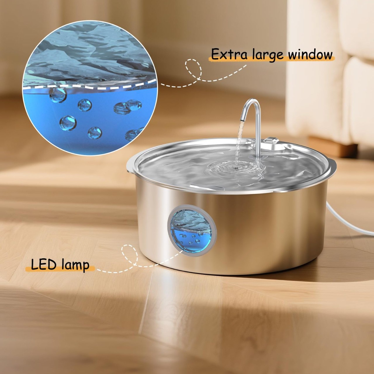 Explosiones transfronterizas 12L de acero inoxidable para mascotas tipo pista redonda de gran capacidad LED para gatos y perros