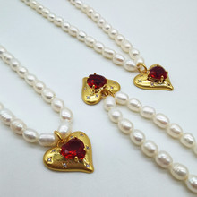 欧美淡水珍珠爱心红色宝石项链ins小众设计复古锁骨颈链百搭轻奢