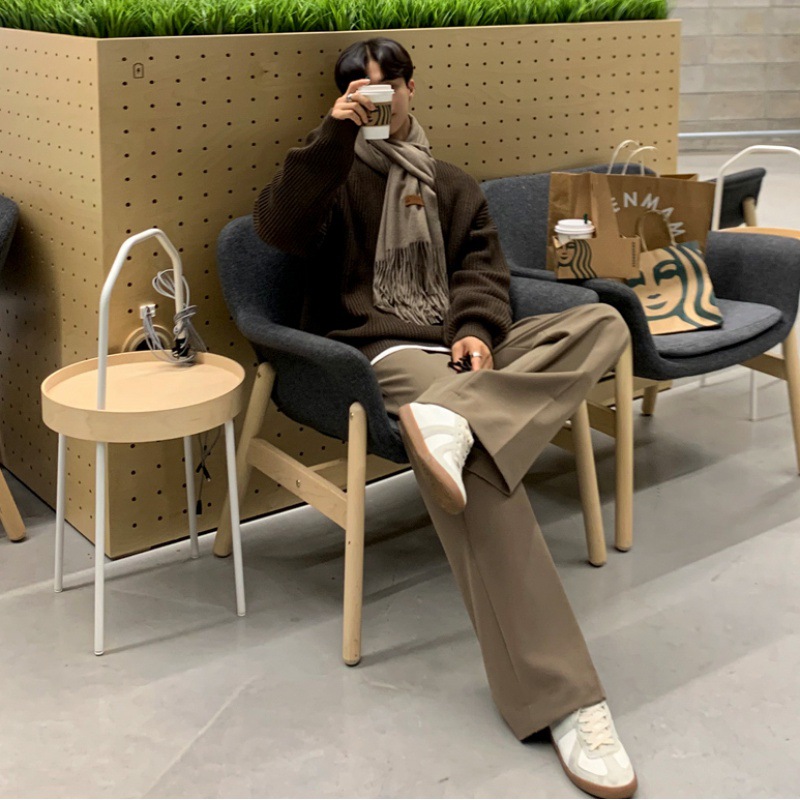 Myqカジュアルスーツの男性秋冬のストレートのゆったりとしたモップのズボン