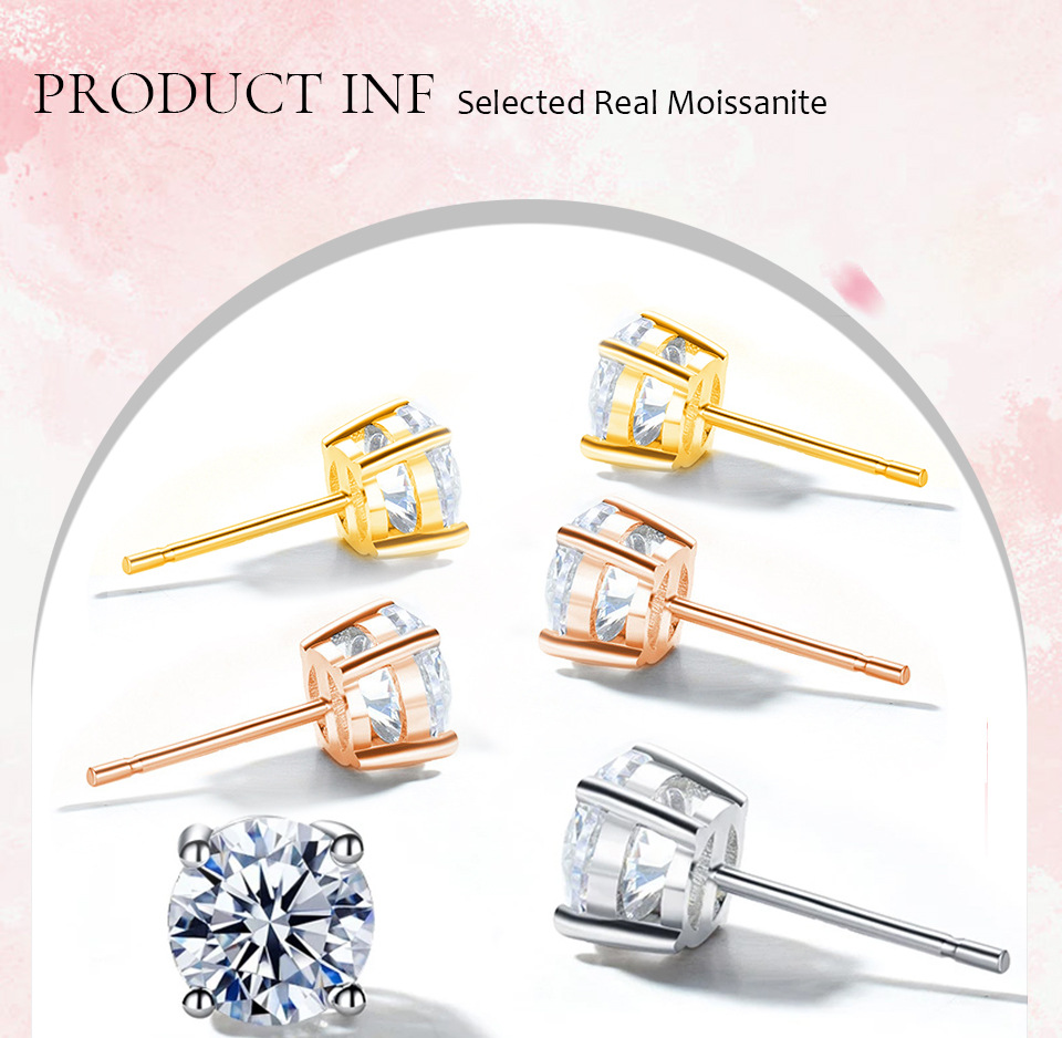 Shiny Geometric Sterling Silver Gra Inlay Moissanite Ear Studs display picture 6