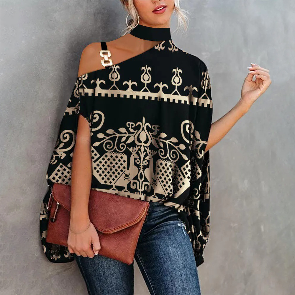 Polyester Fabric Type Wholesale Women'S Fashion Printing Short Sleeve Patchwork Blouses