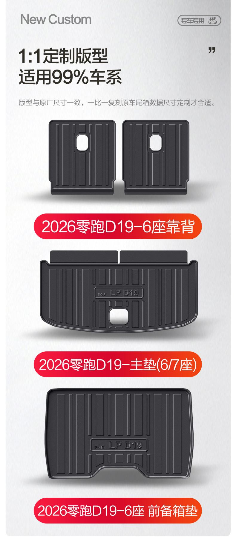 Suitable for Leapmotor D19 trunk mat, special interior decoration accessories, practical TPE trunk mat for cars