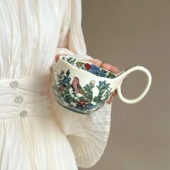 复古莫里斯风陶瓷曲把杯花鸟沙拉杯轻奢莫里斯陶瓷咖啡杯陶瓷杯子