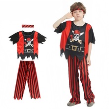 跨境热销儿童海盗分体服装杰克船长cos短袖套装男童演出服可定制