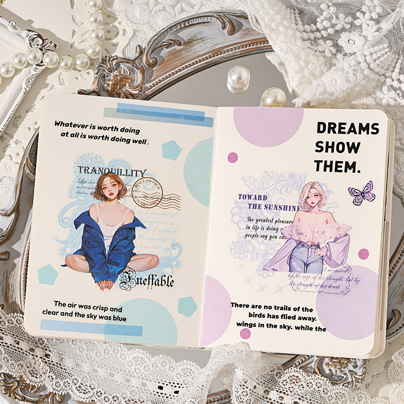 Crepúsculo de la mañana transparente impermeable pet paisajismo pegatinas diy diario pegatinas personajes transfronterizos pegatinas de encaje chica