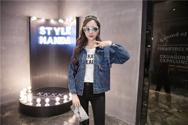 595g Weight Denim Jacket Outerwear Type Long Sleeve Sleeve Length Single Breasted Placket Type Denim Fabric Type Regular Top Length Coat Tops Type Casual, Daily Occasion Turndown, Hooded Neckline Loose Fit Type Color Block Pattern Spring, Autumn Season Women's Gender Printing Design Streetwear Style Women's Streetwear Color Block Printing Single Breasted Coat Denim Jacket 29