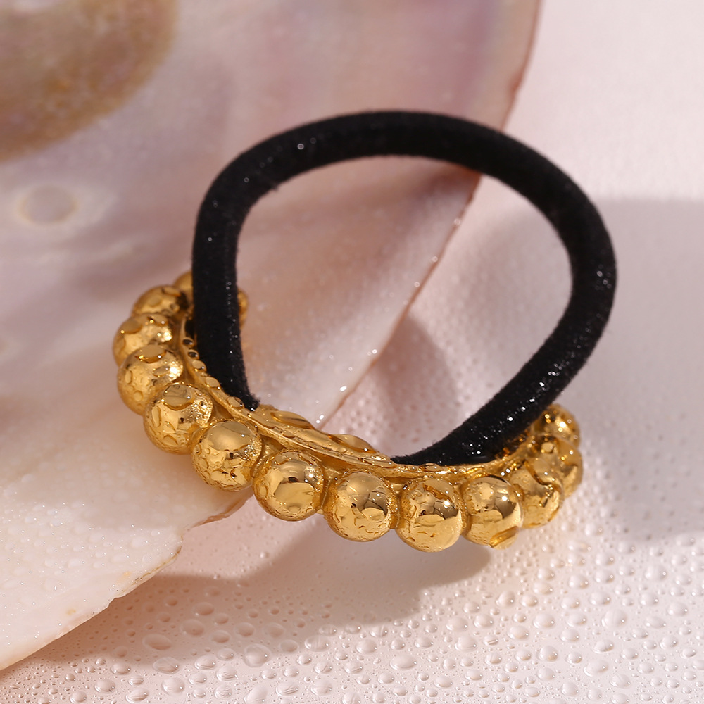 Accessori per capelli unisex alla moda, design di nicchia esplosivo, in acciaio inossidabile, placcato in oro, temperamento, disposizione di perline, corda per capelli, stile femminile_voghion.com