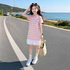 女童连衣裙夏2026新款洋气儿童高级感女式大童学院风短袖POLO裙子
