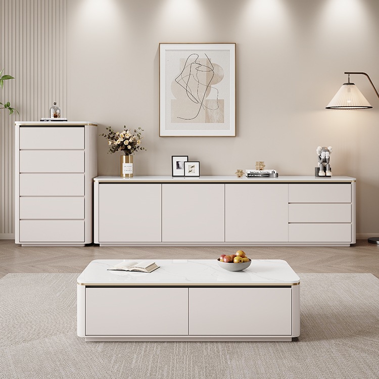 Pure Solid Wood High Slate Floor-Standing Tv Cabinet Coffee Table Modern Simple Small Apartment Home Living Room 2025 New Style