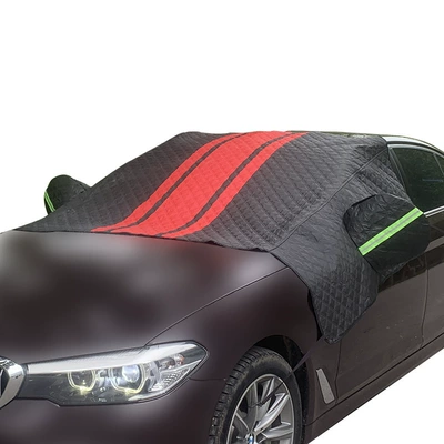 Sun shade Thickened Car Cover, Front Half-Cover - sedan-model-black-and-red-strip-three-layer-with-ears