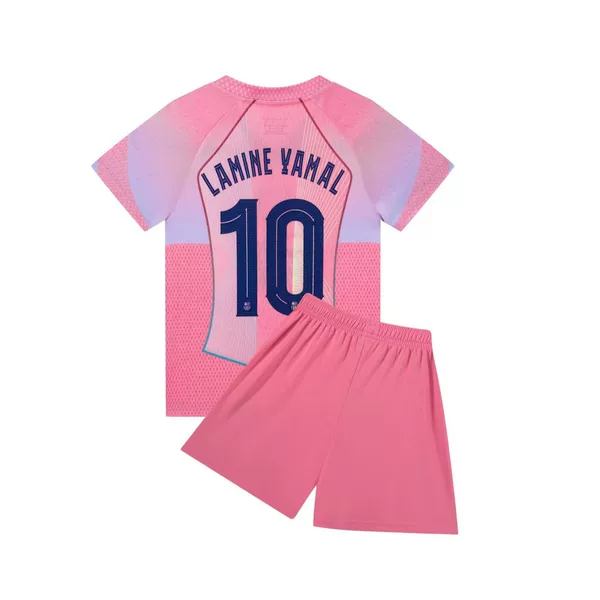 25-26 Barcelona pink No. 10 Yamal Club football jersey children's set, sizes 14-30