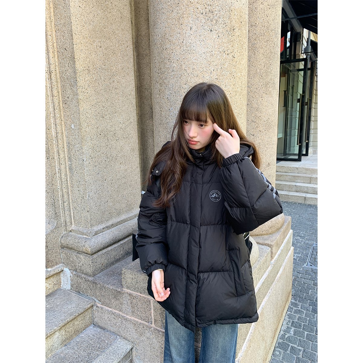 Hello Canon Detachable Hooded Stand Collar down Jacket for Women, New Winter Long and Short Double Style with Fleece and Thickened Coat