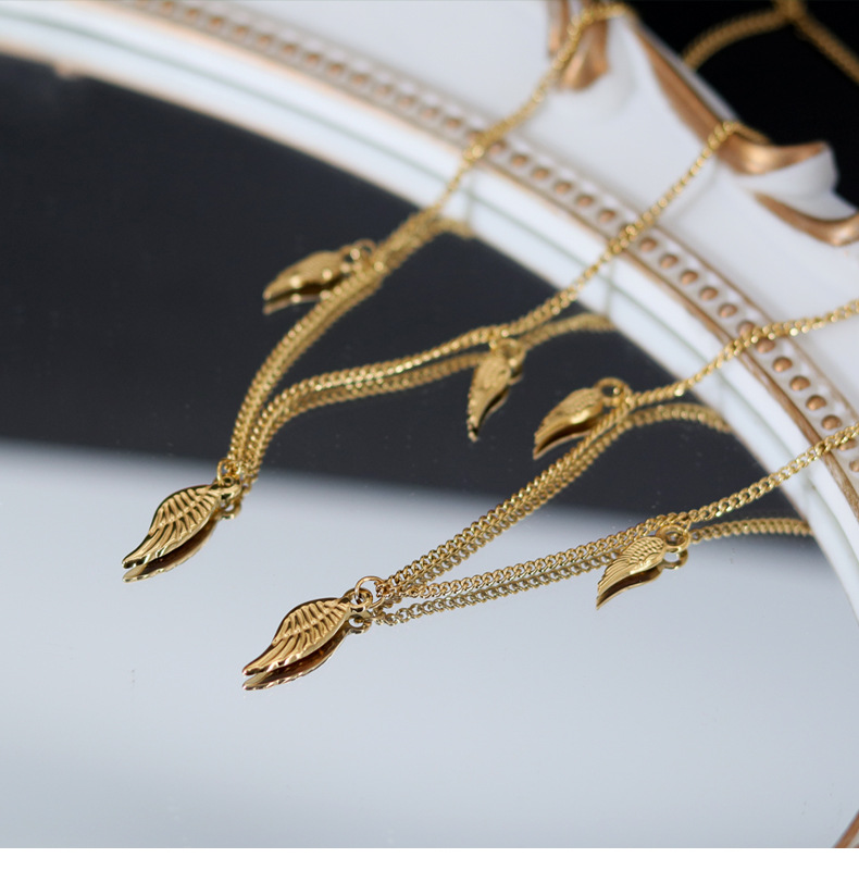 Fashion Wings Titanium Steel Gold Plated Necklace