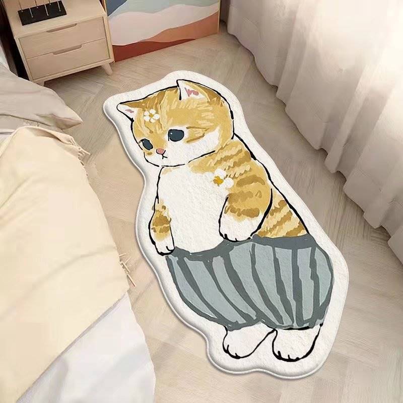 Cartoon feline alfombra de cachemira dormitorio alfombra de cama sofá doméstico mantas de mesa de té resistente al desgaste fácil de cuidar alfombra de ventana flotante