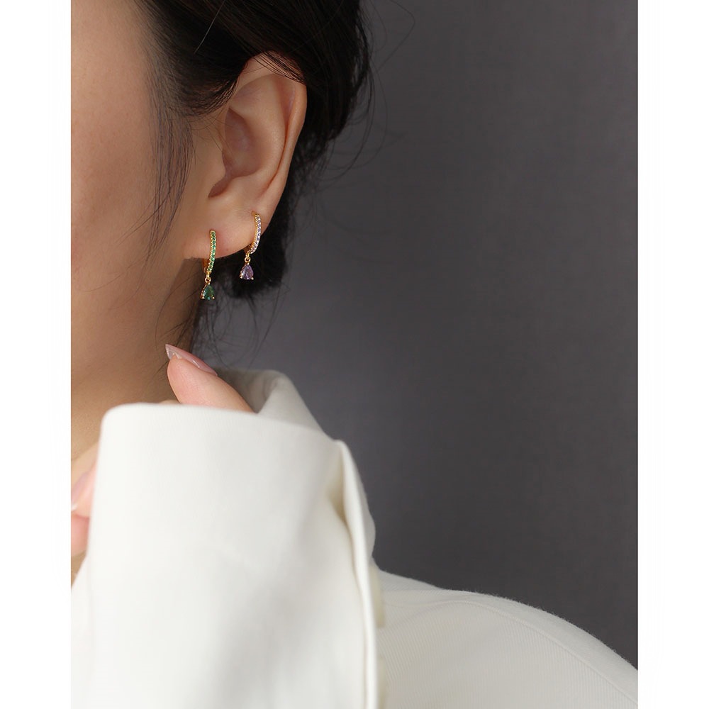 Electroplating Gold Plating Process 1 Pair 925 Sterling Silver Rhinestones Water Droplets Earrings