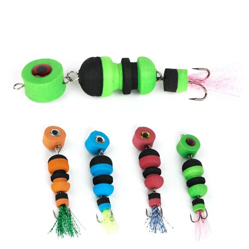 FTK Foam Lure with Triple Hooks, Artificial Worm Bait, Stringed Hooks, Floating Bait, Foaming Material—Ideal for Bass and Snakehead Fishing, Perfect for Cross-Border Markets