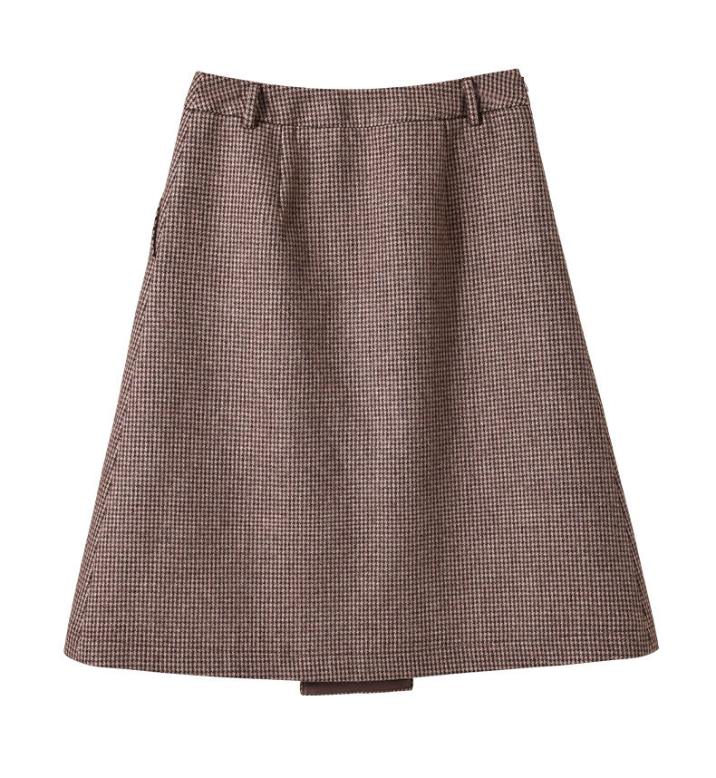 Chân váy bút chì họa tiết răng sói dáng ôm xẻ tà trước chất liệu len dạ — Houndstooth màu nâu chi tiết 11