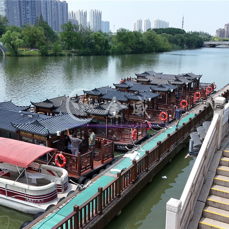 仿古画舫船旅游电动观光船木船中式景区餐饮娱乐设施水上餐饮船