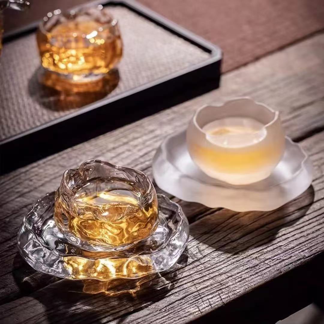 日式单杯主人杯品茗杯功夫茶具杯子冰冻烧古法琉璃杯初雪玻璃茶杯