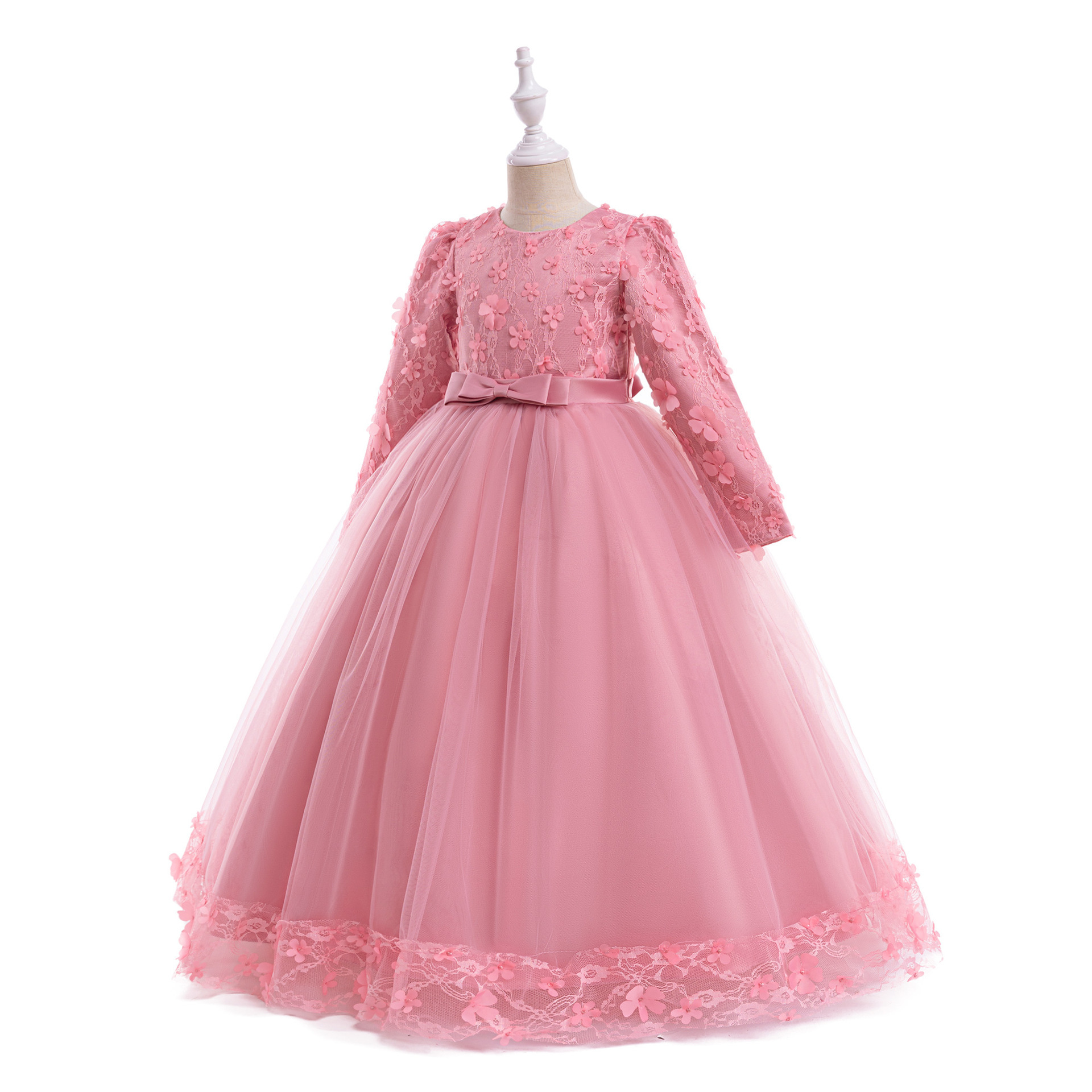 Nuevo vestido transfronterizo para niños, vestido de princesa, vestido de noche de manga larga, decal de malla, vestido de noche de junio, vestido de espectáculo infantil