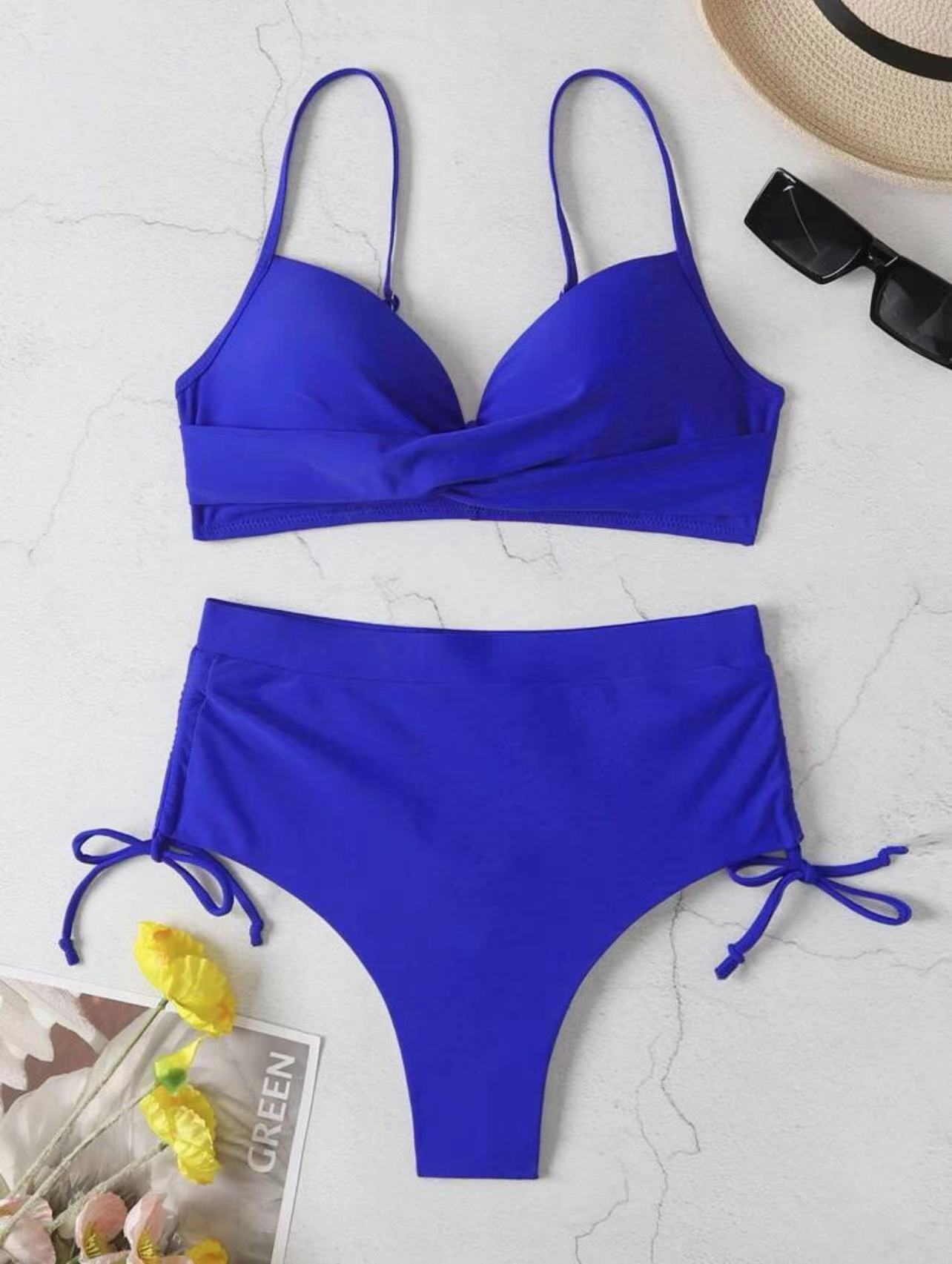 Bikini Panties Style Women's Solid Color 2 Pieces Set Bikinis Swimwear