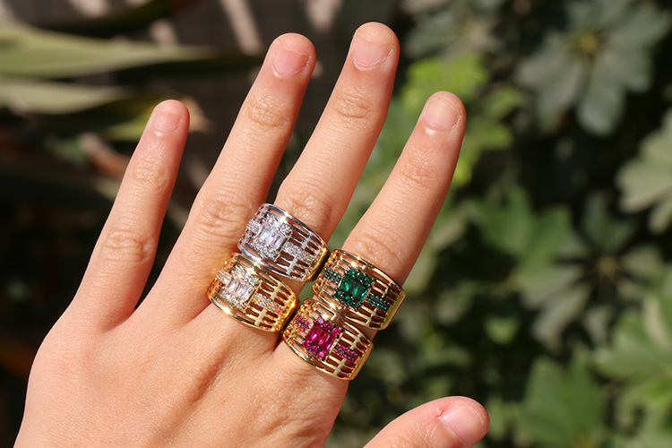 5g Weight Zircon Inlay Material Wedding Occasion Fashion Geometric Square Zirconium Ring