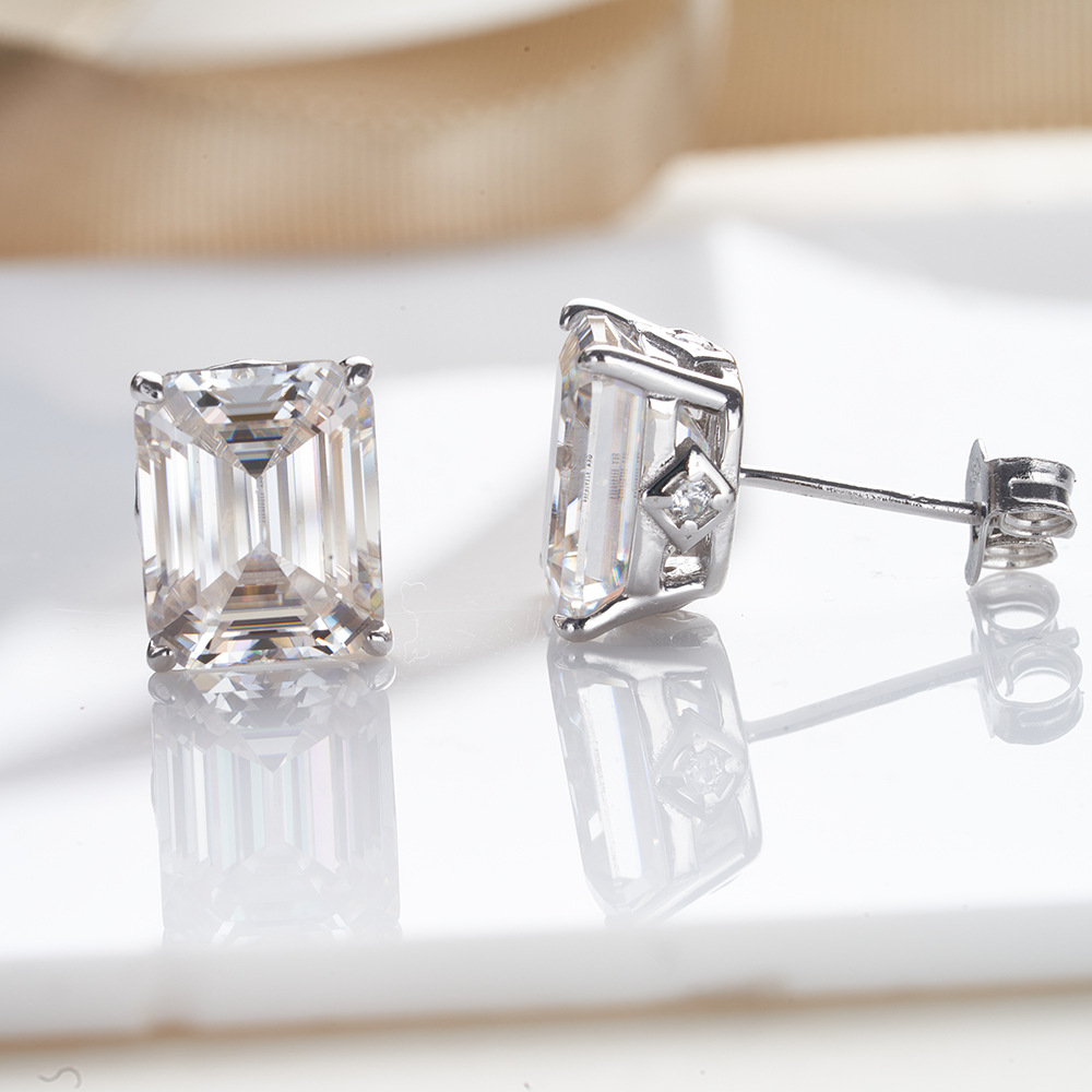 4CTX2 corte esmeralda alta moissanita pendientes de temperamento ultra brillante pendientes de plata esterlina simple moissanita orejas