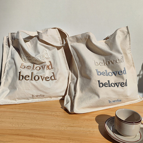 Amazon cross-border supply embroidered letter canvas bag large capacity canvas bag student school bag tote bag commuter bag