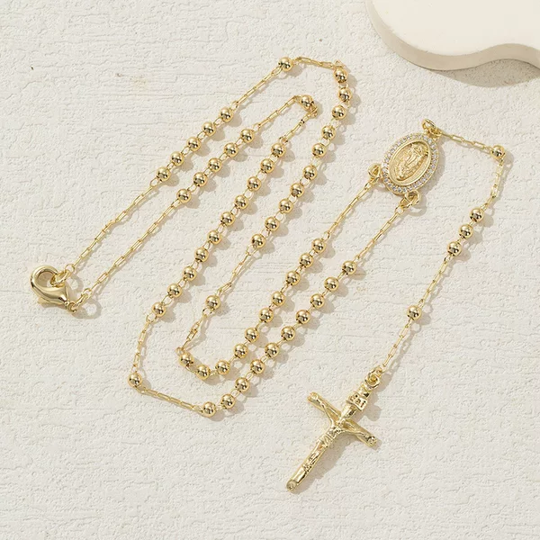 Hot-Selling Cross-Border Necklace for Women, Niche Clavicle Chain, Light Luxury Sweater Chain, Long High-End Gold Bead Chain, Rosary Jewelry
