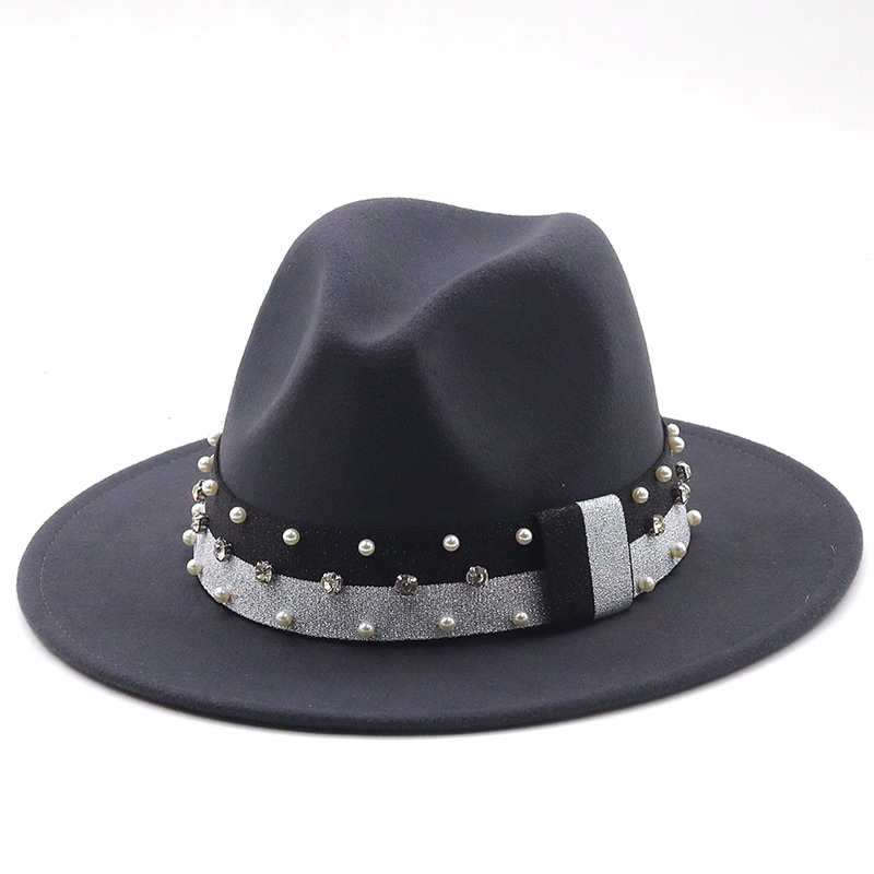 Foreign Trade Autumn And Winter New Pearl Accessories Woolen Hat Women's Outdoor Travel Warm Fedora Fedora Hat display picture 14