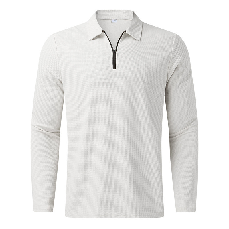 2024 Men's Half Zippered Waffle Thin Dress with Relaxed Short Sleeve Polo Collar_voghion.com