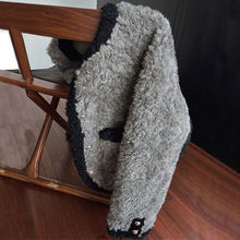 小香风羊羔毛外套女撞色仿獭兔毛皮草外套秋冬季加厚韩系轻奢上衣