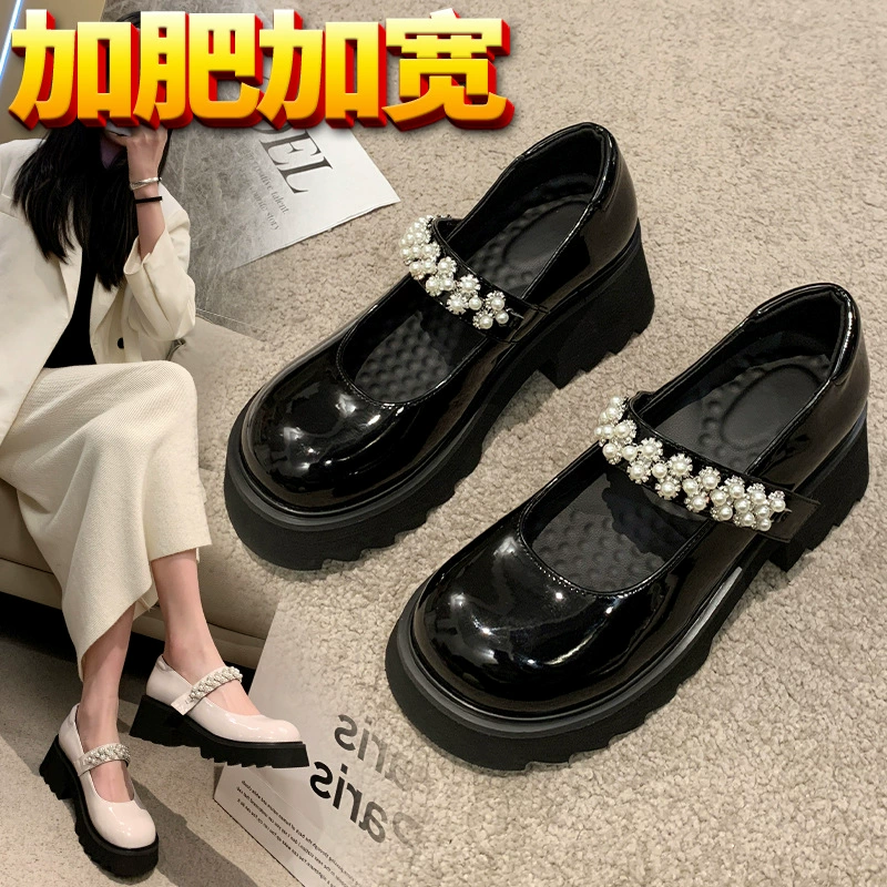 [B666-13] Французские туфли Мэри Джейн на толстой подошве с круглым носком в стиле опрятного стиля JK кожаные туфли с толстыми ногами и широкими ногами женские туфли больших размеров