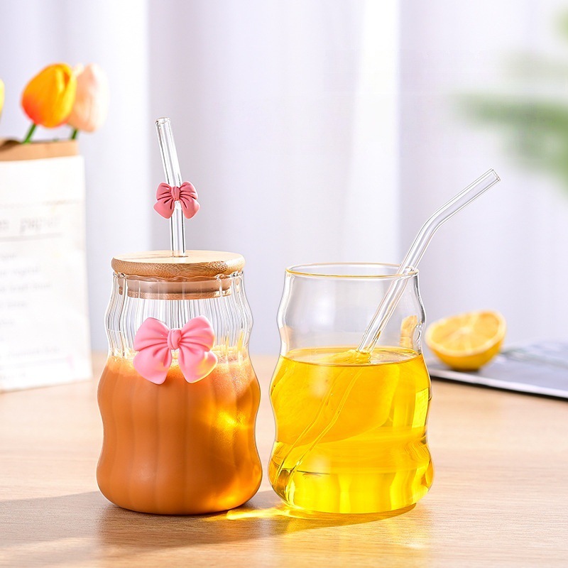 Vaso de vidrio de borosilicato de alta calidad, de una sola capa, con forma de nube y lazo multicolor, para agua, leche, té y café.
