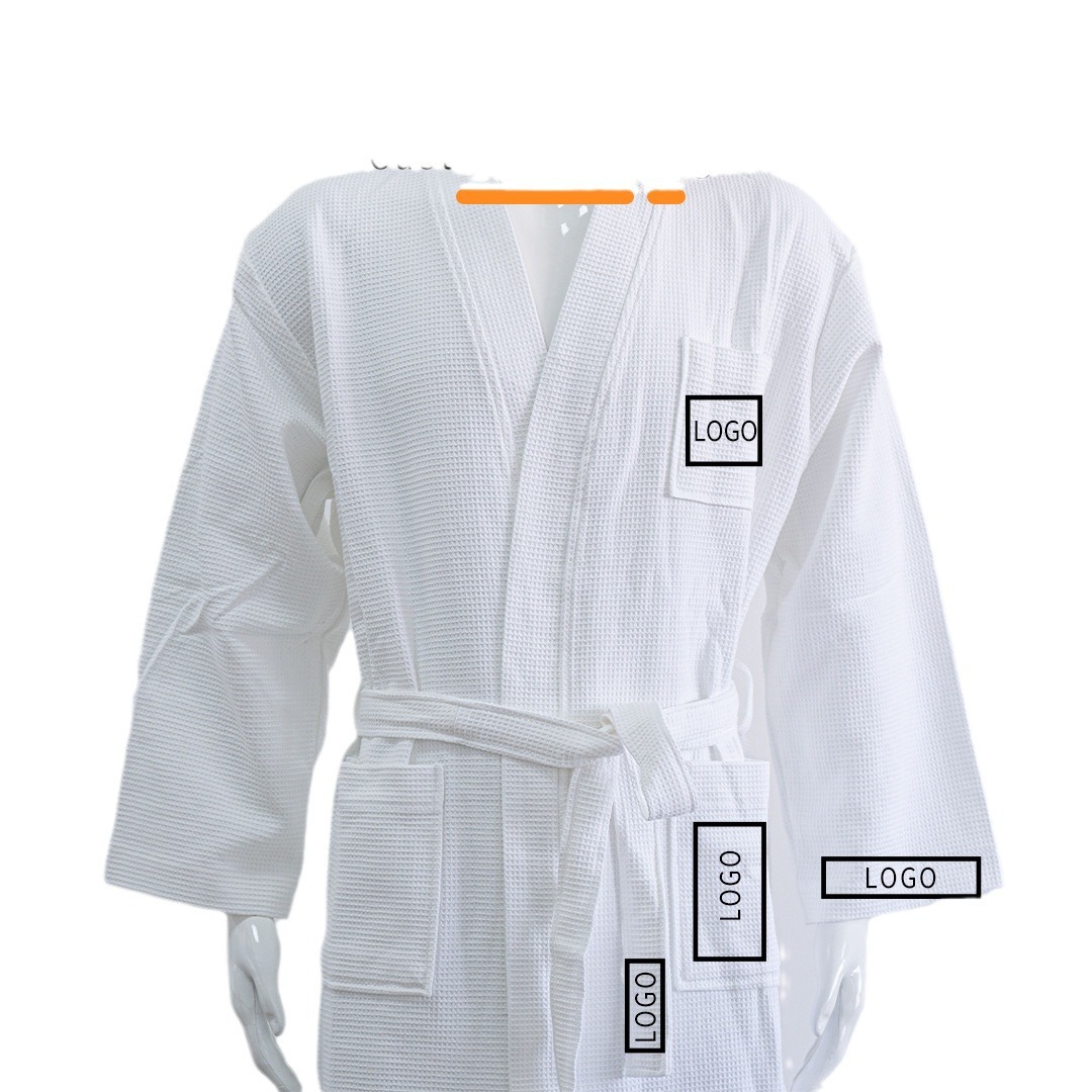 Ropa de baño de hotel blanco hotel residencial salón de belleza ropa de baño delgada primavera y otoño algodón waffle mangas largas
