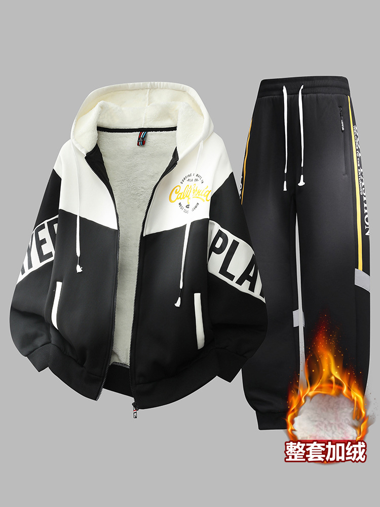 Adolescentes varones otoño y invierno nueva marca de moda guapo cardigan de moda chaqueta de terciopelo pantalones largos de dos piezas para hombres