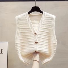 2025 韓国カレッジスタイルニットベスト女性のための春と秋のルーズショートセーターベストノースリーブチョッキ重ね着