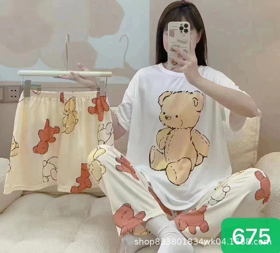 Pijamas transfronterizos de leche de verano pantalones de manga corta tres piezas de dibujos animados lindos ropa de hogar de comercio exterior de labu